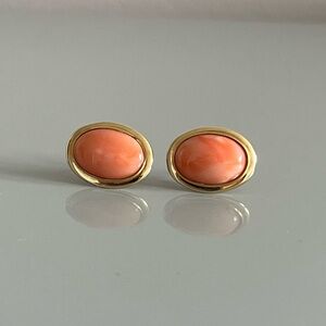 14K Gold Pink Coral Oval Stud Earrings